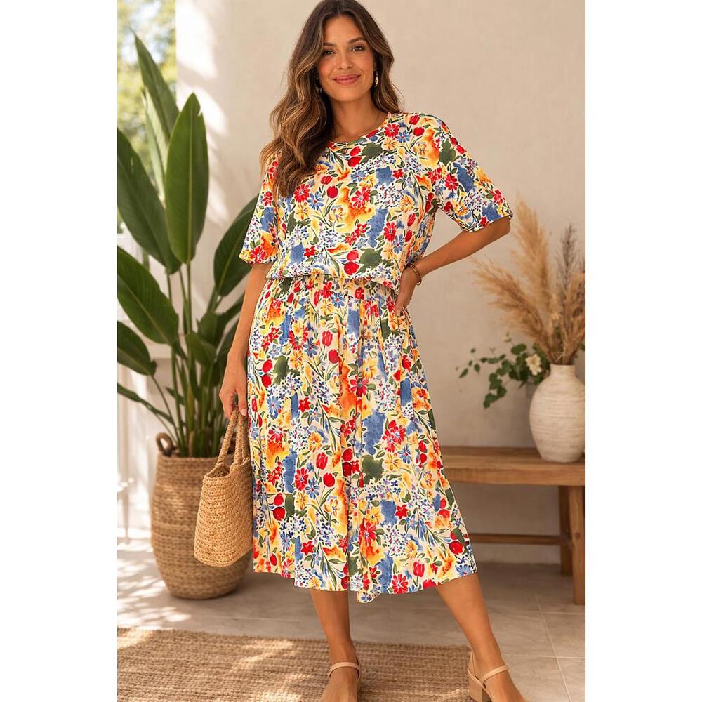 Sag Harbor Floral 3-Piece Set Skirt & 2 Blouses Rayon Large